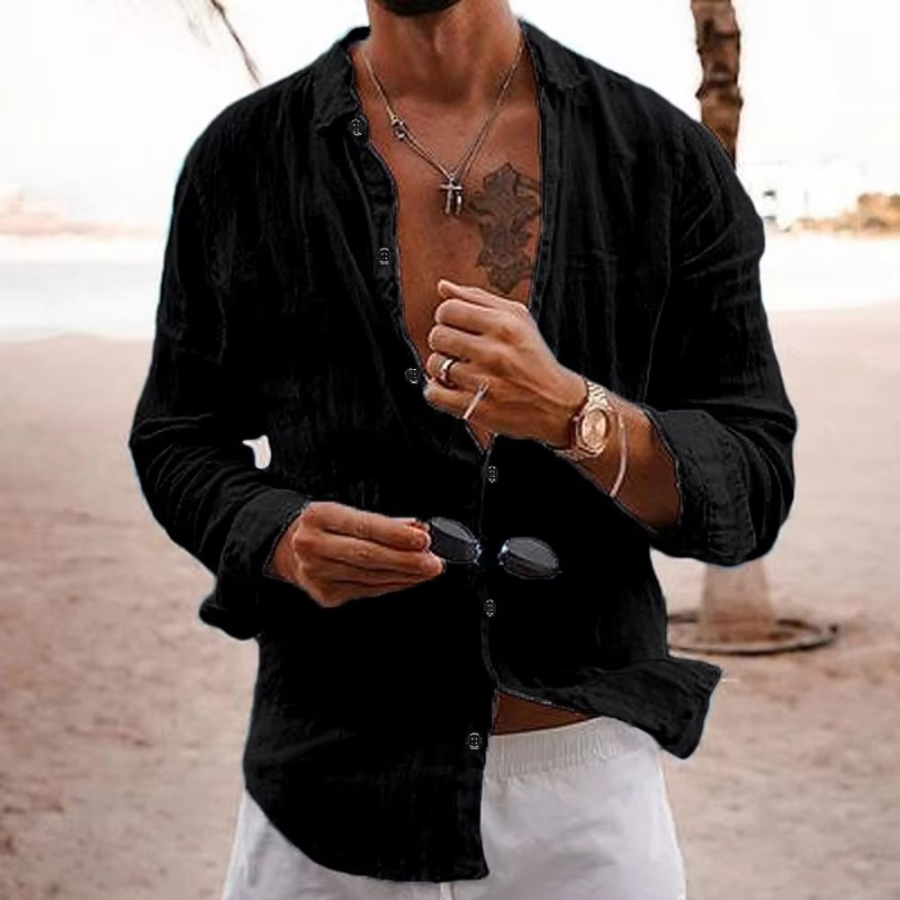 Men's cotton linen casual shirt relaxed fit breathable lightweight natural drape everyday vacation wear