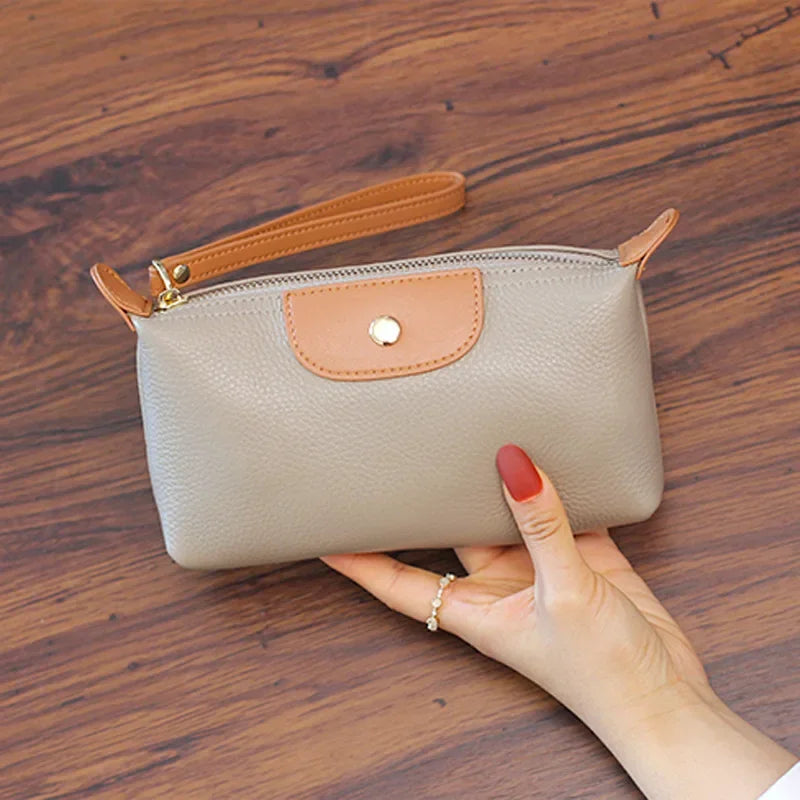 Anne vegan leather wristlet clutch bag in pebbled PU, compact zip design for daily and evening use