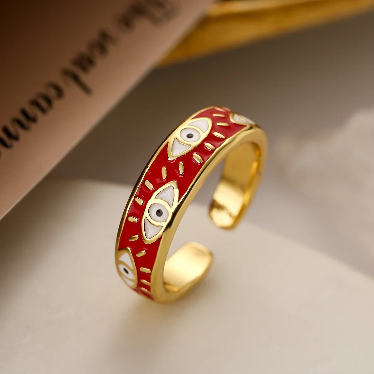 Adjustable stainless steel evil eye ring unisex statement band with bold symbolic Eye of Eternity motif