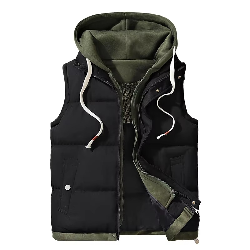 Men's navy hooded puffer vest sleeveless lightweight insulated layer for cold weather everyday wear