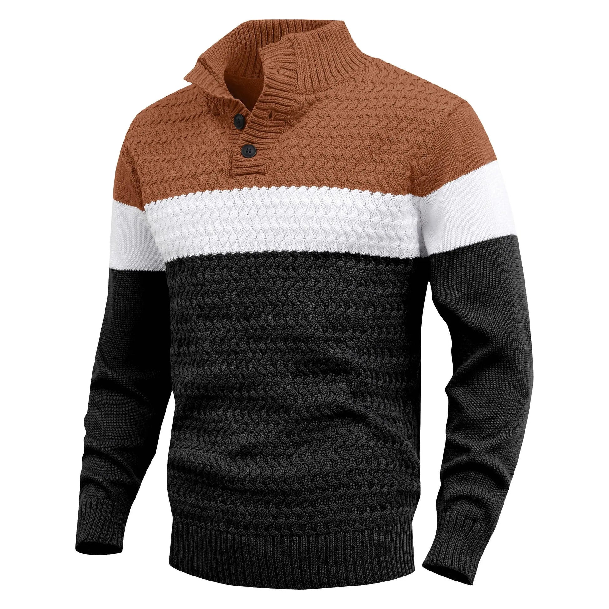 Men's color block cable knit pullover sweater regular fit stand collar versatile style