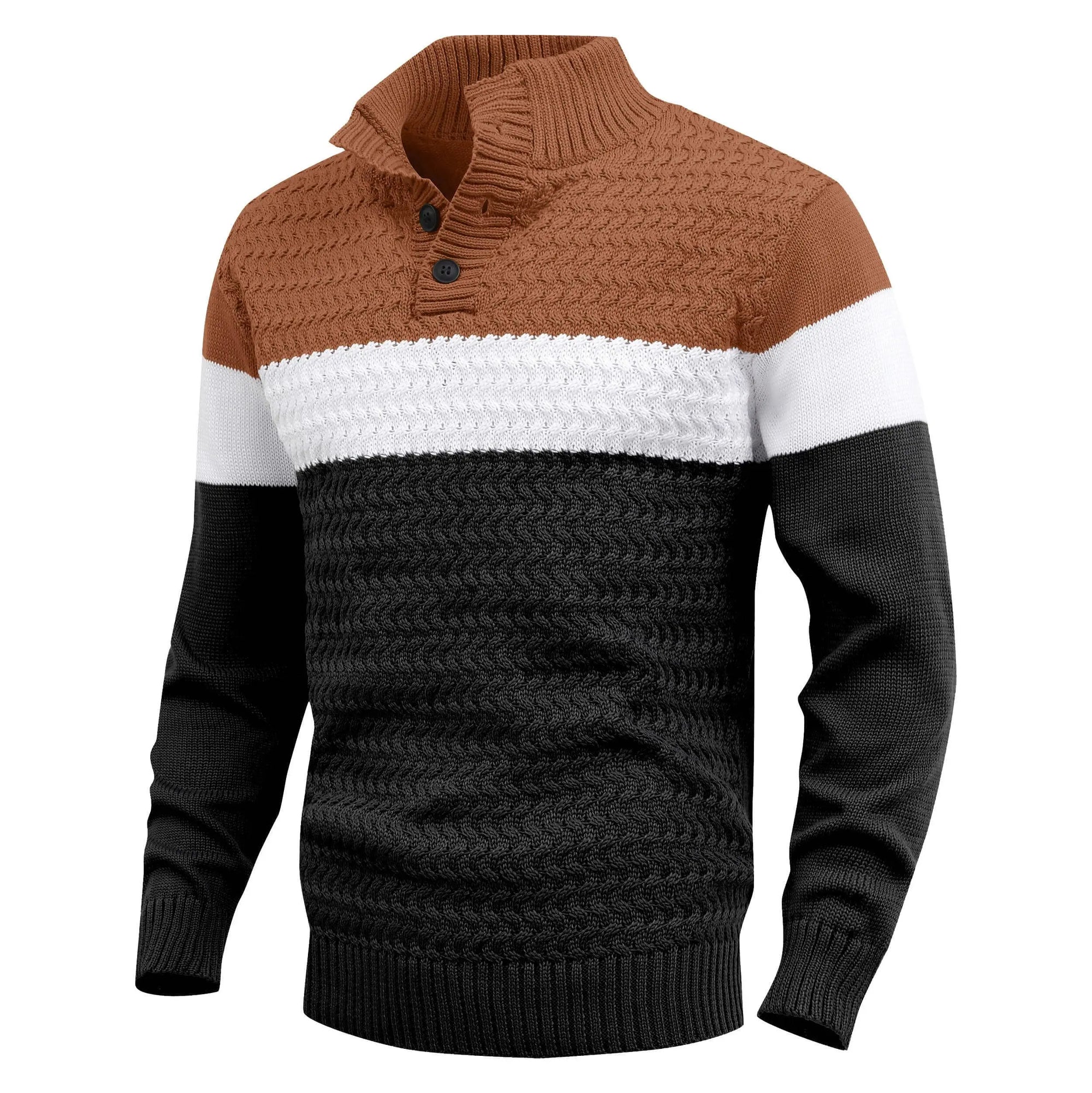 Men's color block cable knit pullover sweater regular fit stand collar versatile style