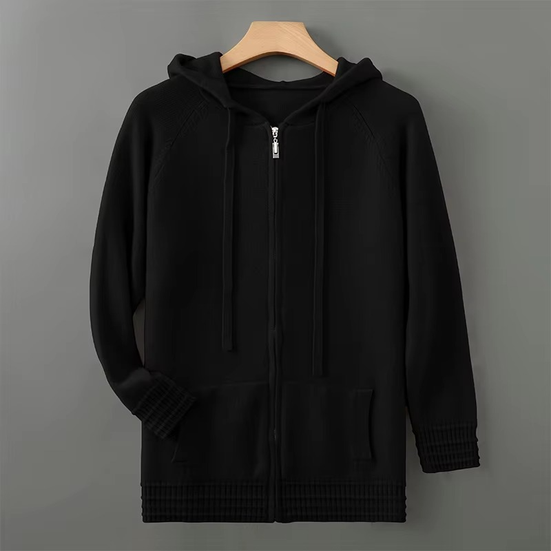 Men's merino wool hooded cardigan jacket slim casual fit breathable lightweight knit everyday essential
