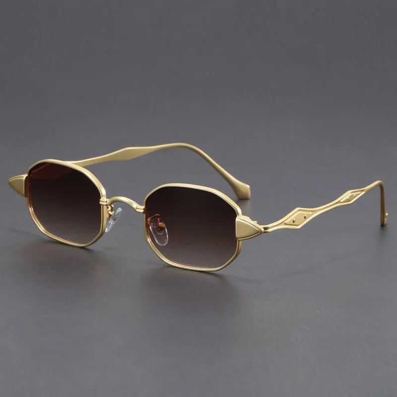 Aurelian gold rectangular metal sunglasses UV400 unisex lightweight polished frame everyday wear