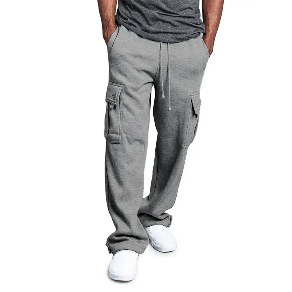 Men's olive green utility cargo pants multi-pocket durable straight-fit outdoor workwear