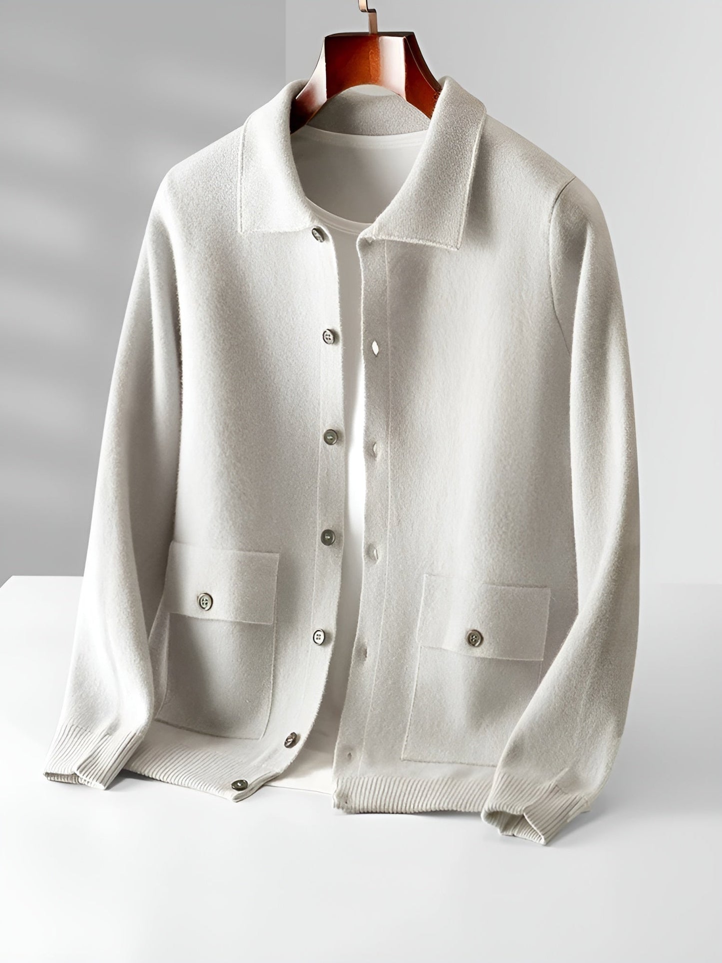 Men's merino wool jacket relaxed fit polo collar soft warm premium Australian wool everyday wear