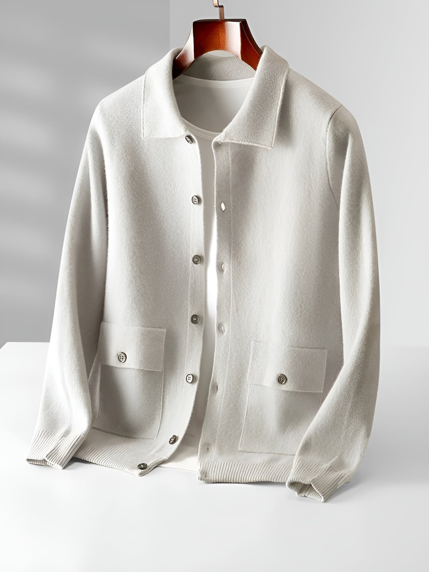 Men's merino wool jacket relaxed fit polo collar soft warm premium Australian wool everyday wear