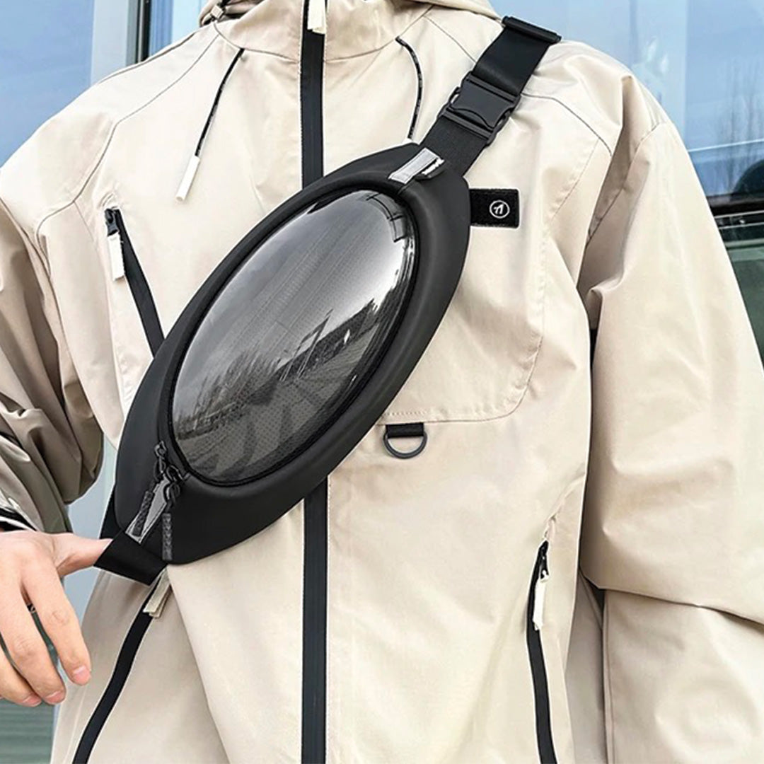 Transparent oval crossbody bag waterproof clear PVC sleek minimalist design for city commuters