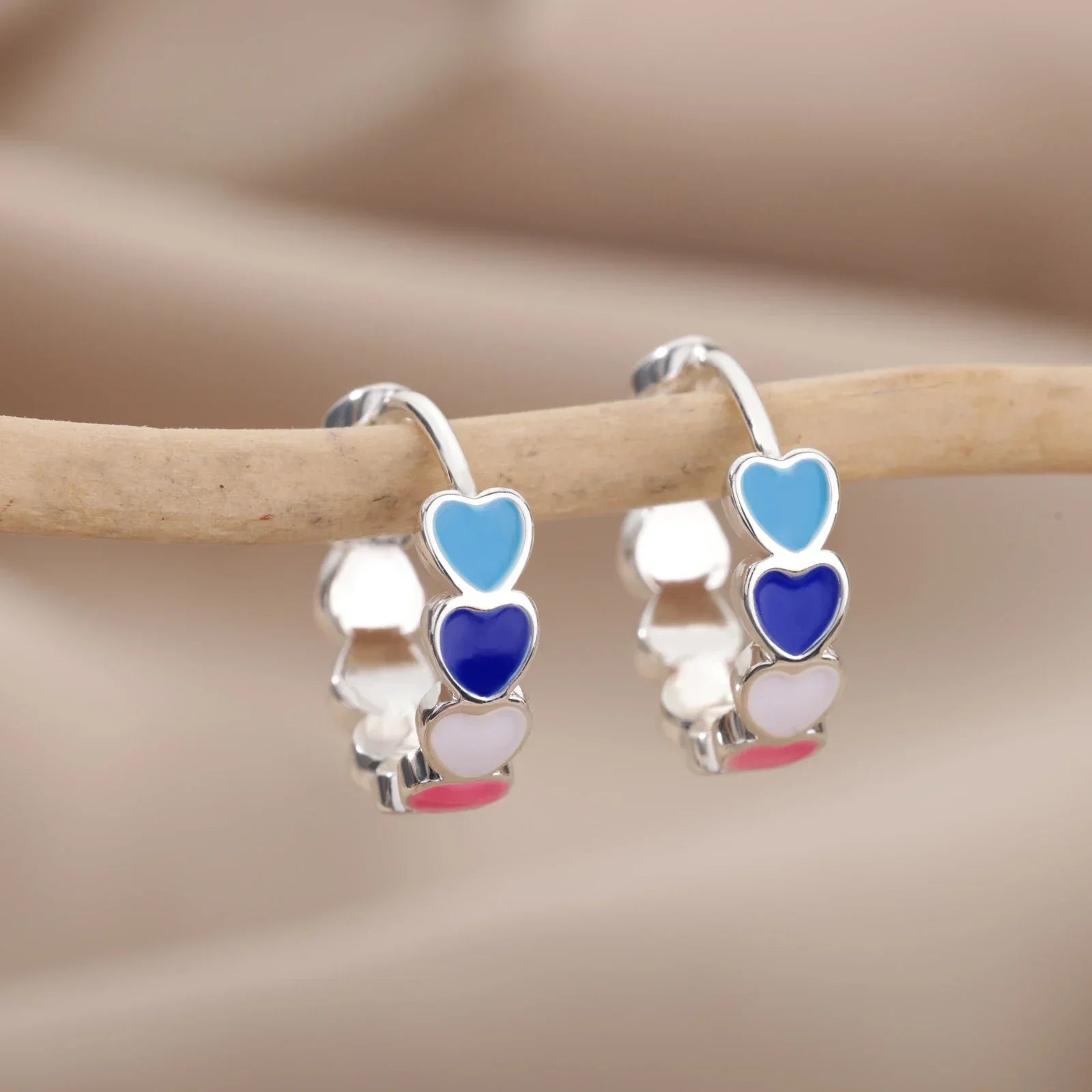 Multicolor enamel heart huggie hoop earrings lightweight snap lock closure everyday wear