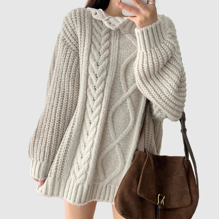 Women's open shoulder asymmetrical knit sweater chic cozy style for stylish autumn days