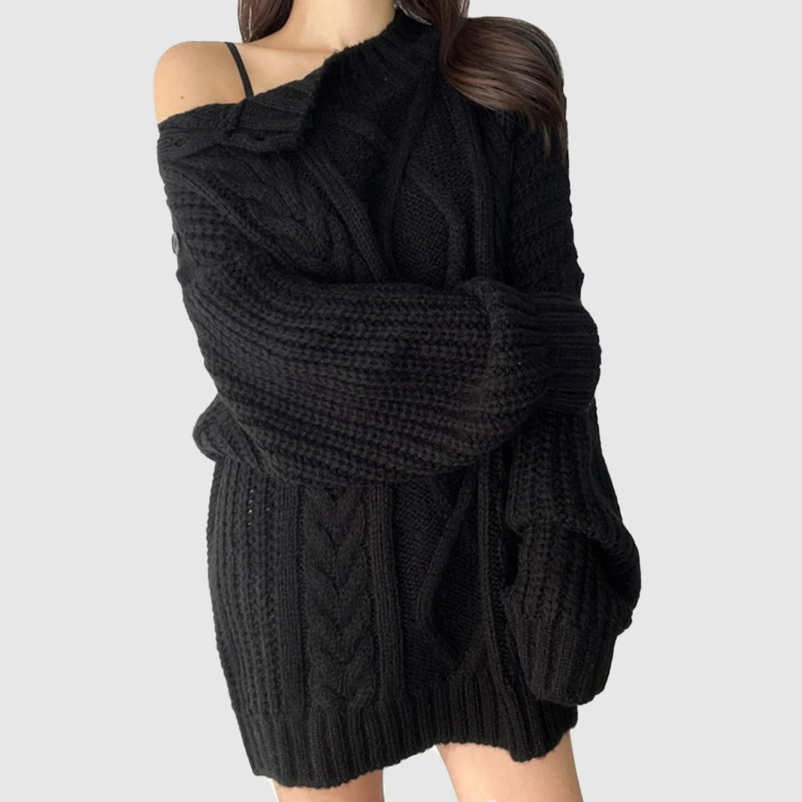 Women's open shoulder asymmetrical knit sweater chic cozy style for stylish autumn days