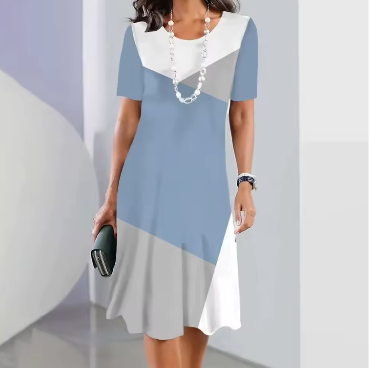 Vivid | Women's Print Midi Dress Short Sleeve A-Line Casual