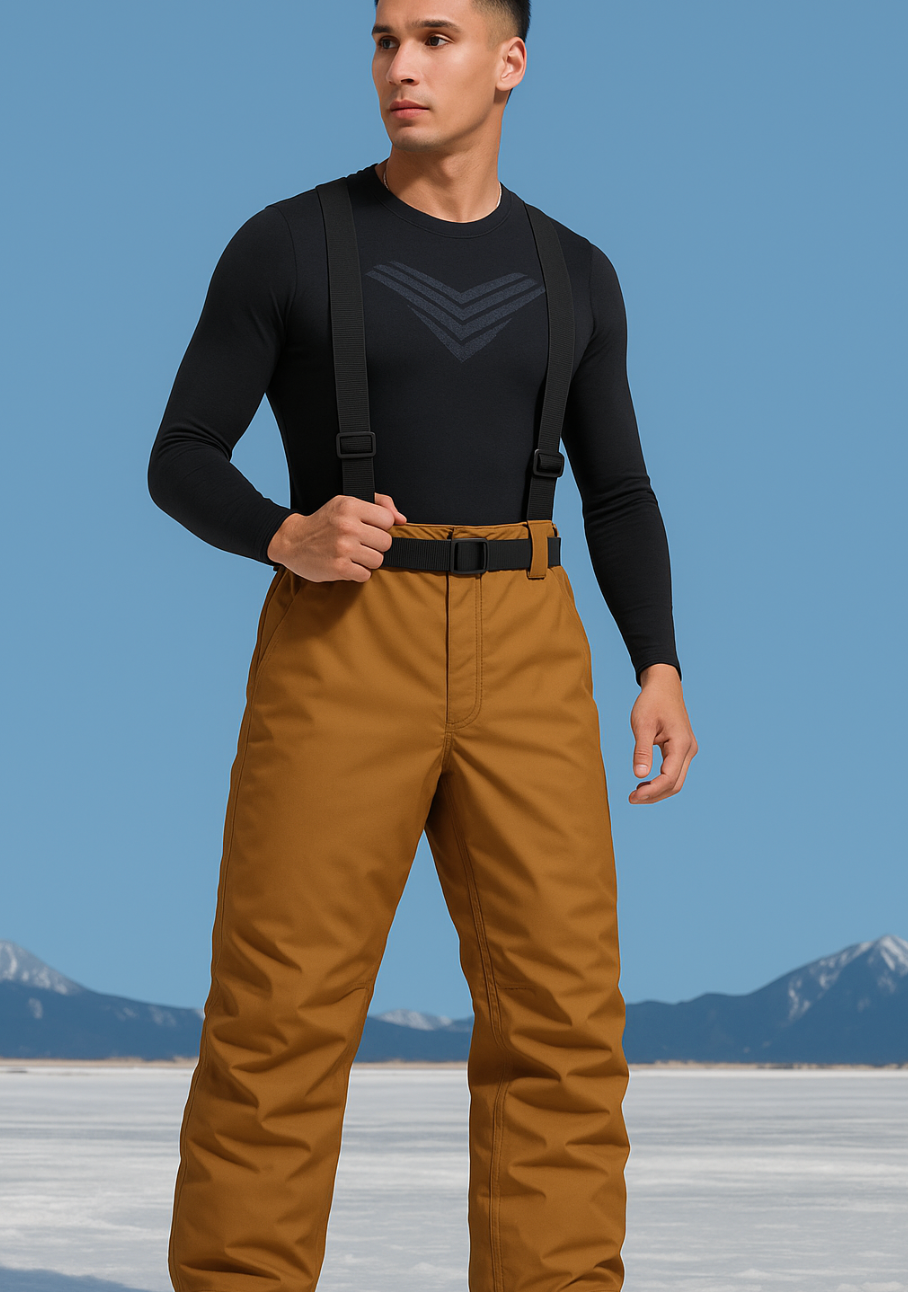 Men's waterproof windproof ski pants, cold weather insulated slim fit with durable snow protection