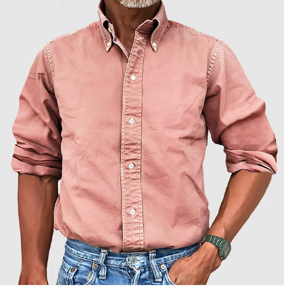 Adam men's blue long sleeve button-up casual shirt with classic collar for smart everyday wear