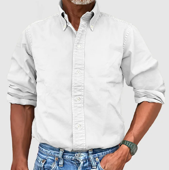 Adam men's blue long sleeve button-up casual shirt with classic collar for smart everyday wear