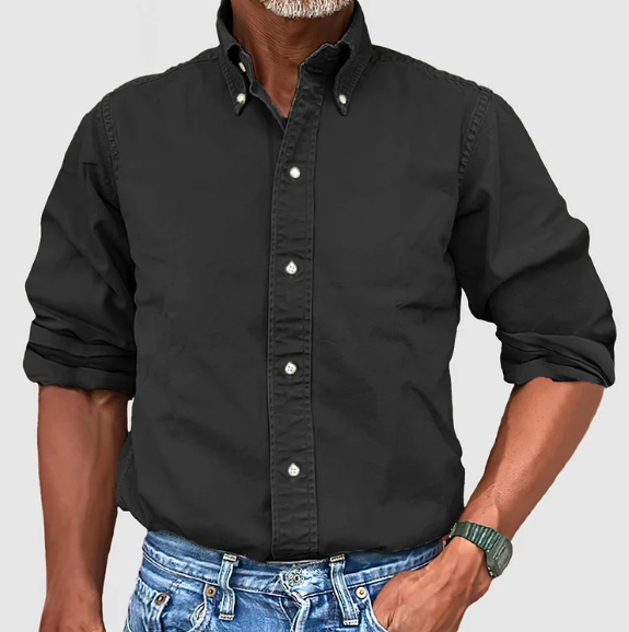 Adam men's white button-up long sleeve casual shirt with classic collar smart-casual style