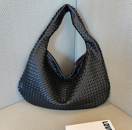 Women's elegant braided tote shoulder bag, spacious everyday carry with refined woven texture detail