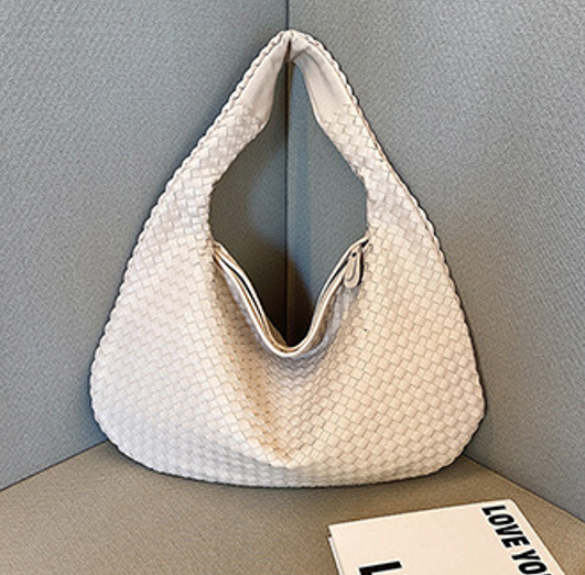 Women's elegant braided tote shoulder bag, spacious everyday carry with woven texture detail