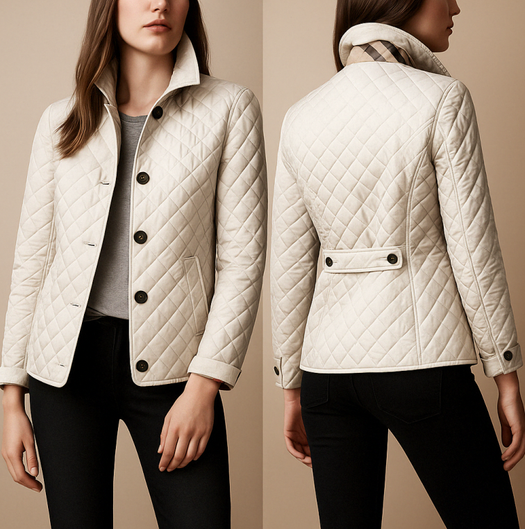 Women's black quilted jacket stand-up collar diamond pattern cozy winter outerwear