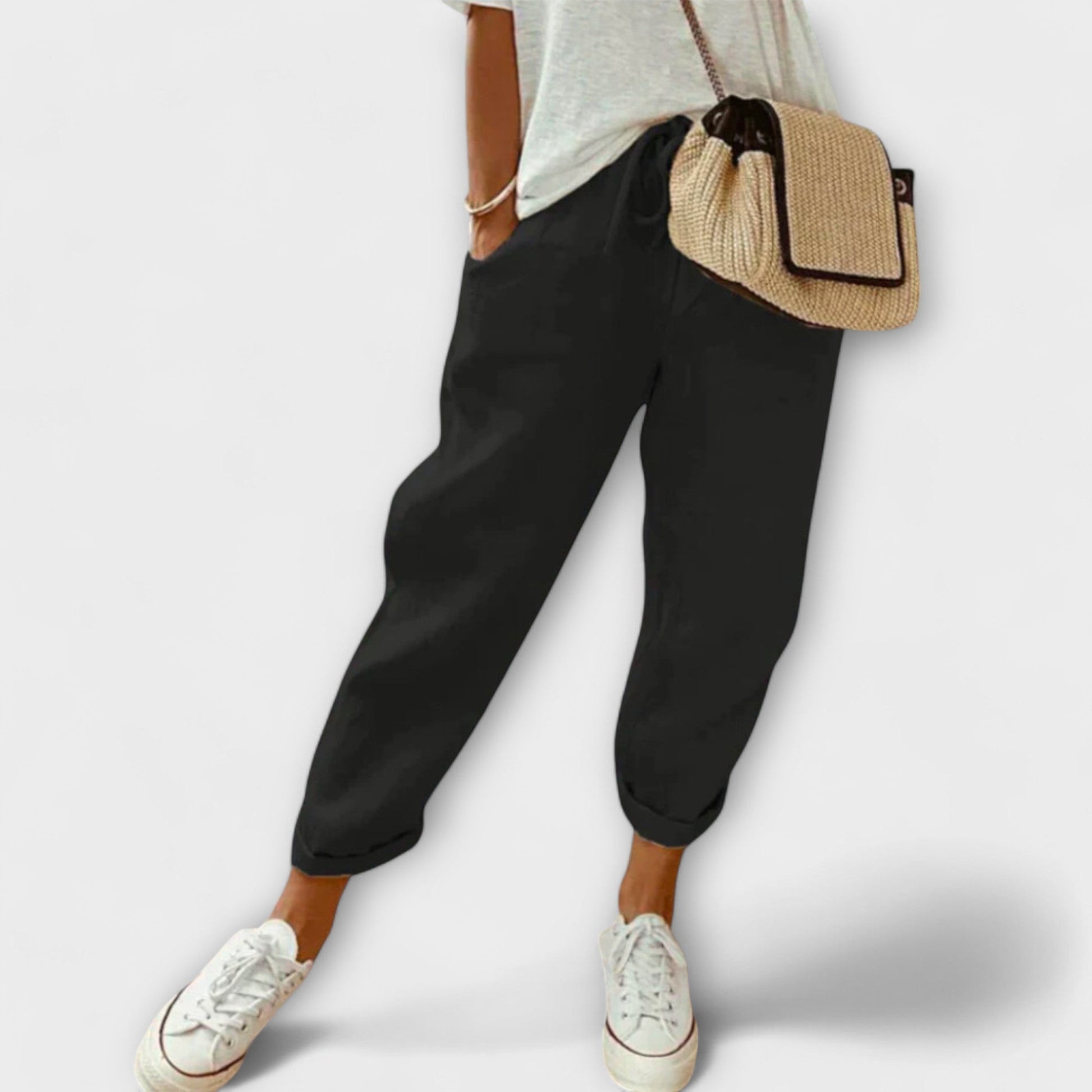 Women's lightweight linen pants, breathable slim fit with elegant tapered silhouette for summer