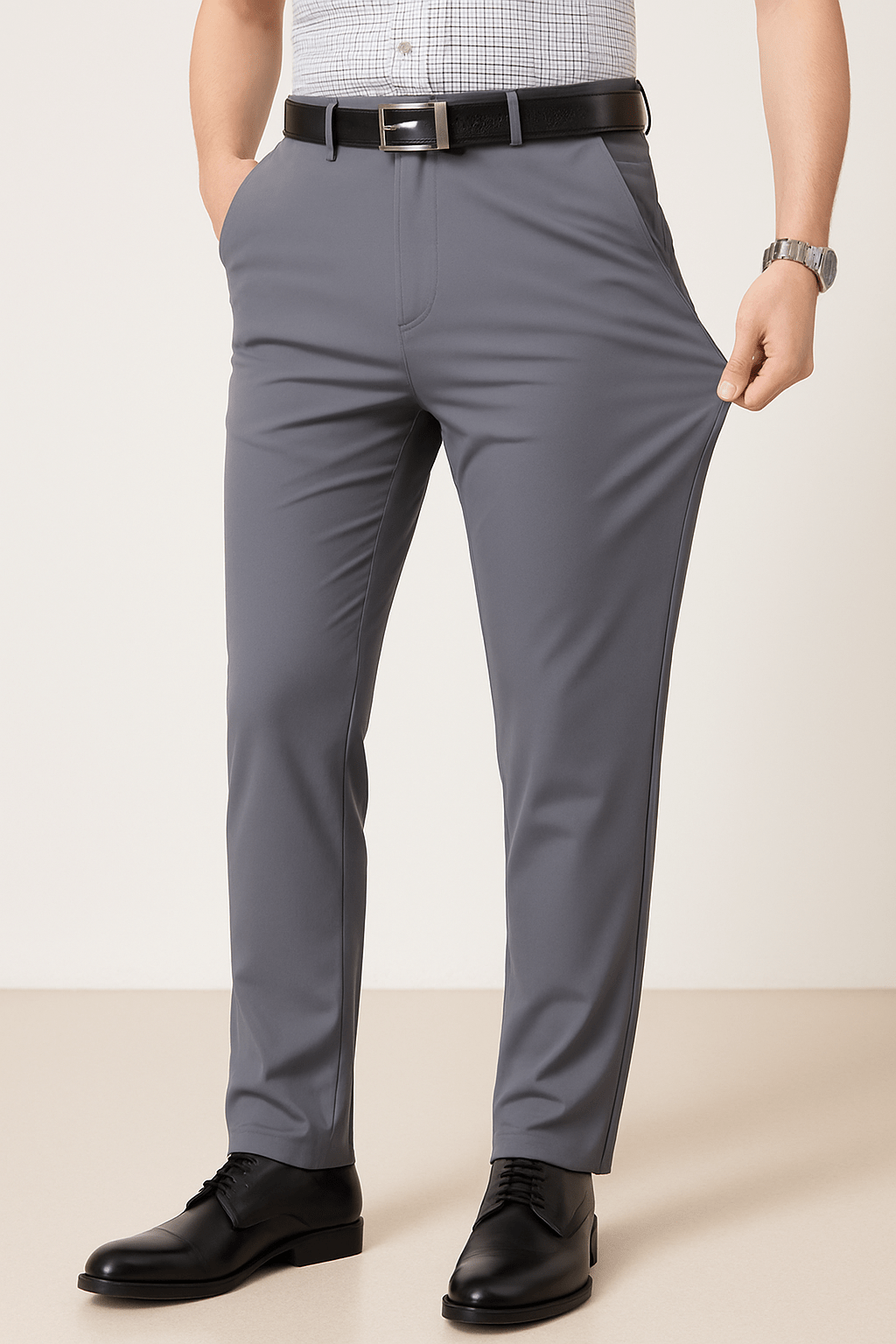 Men's black slim fit stretch suit pants with tailored silhouette for office wear