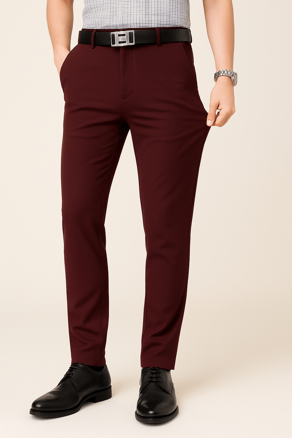 Men's black slim fit stretch suit pants with tailored silhouette for office wear