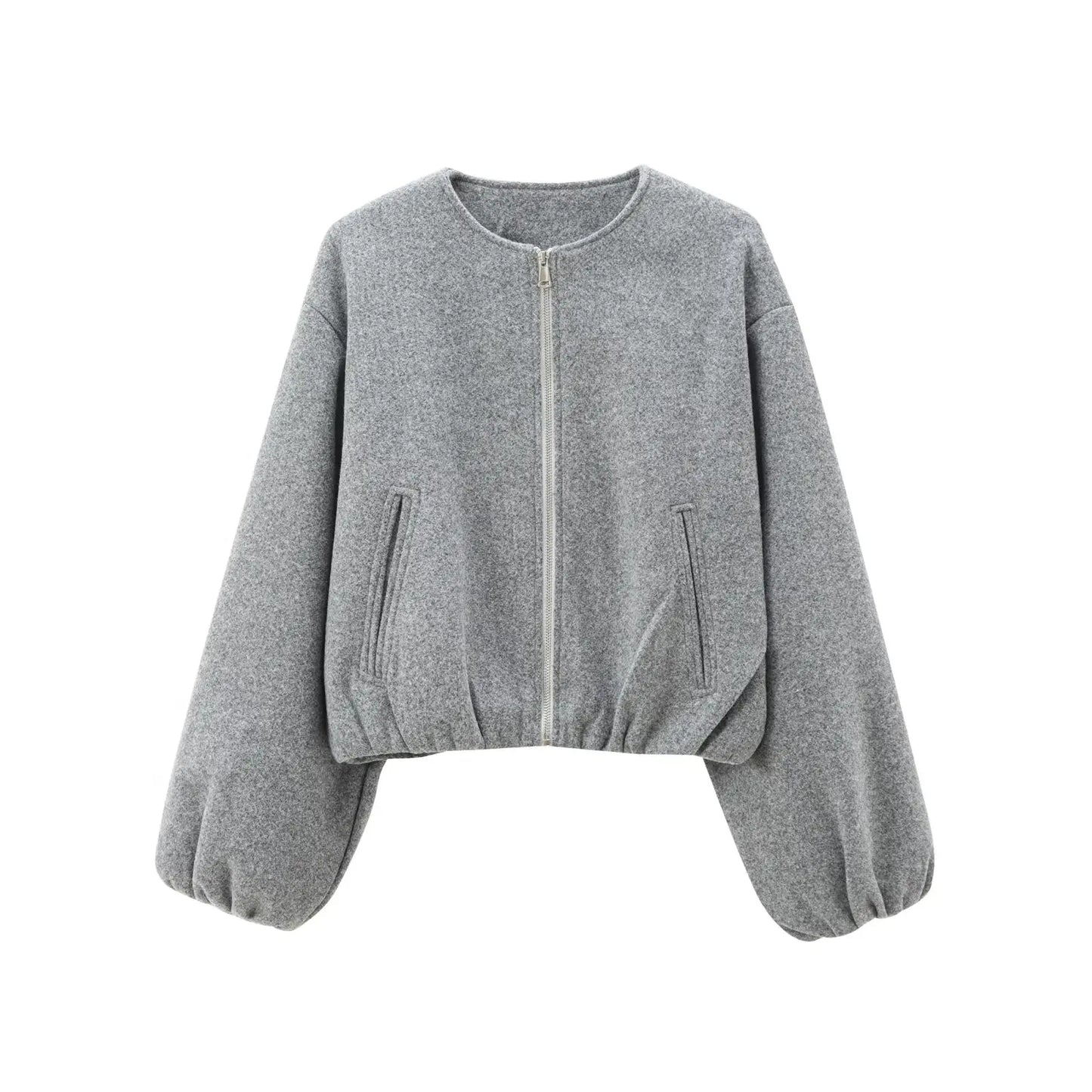 Women's black cropped bomber jacket with soft fabric, long sleeves, and versatile everyday style