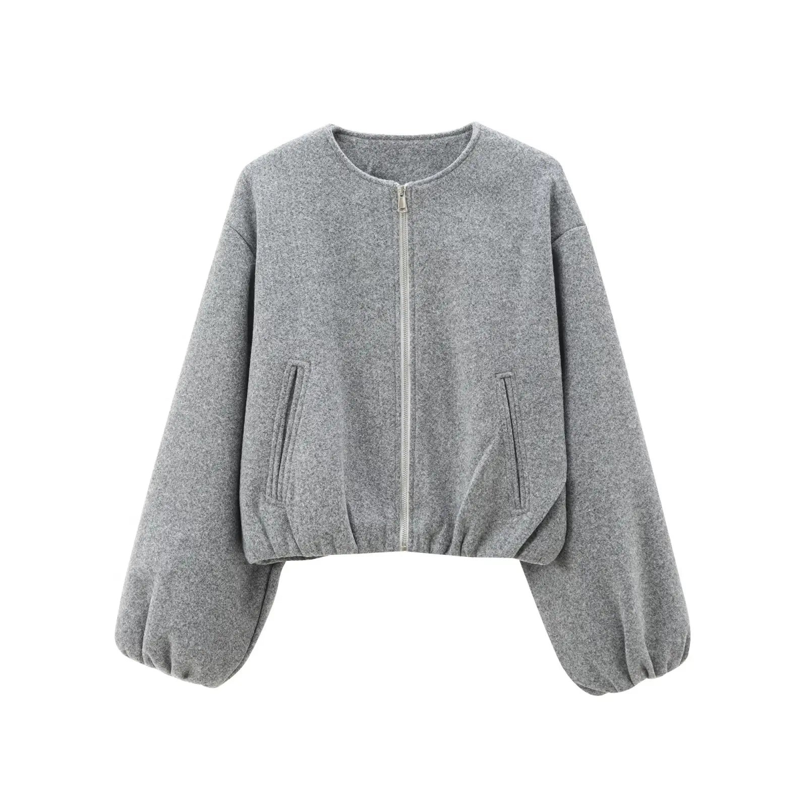 Women's black cropped bomber jacket with soft fabric, long sleeves, and versatile everyday style