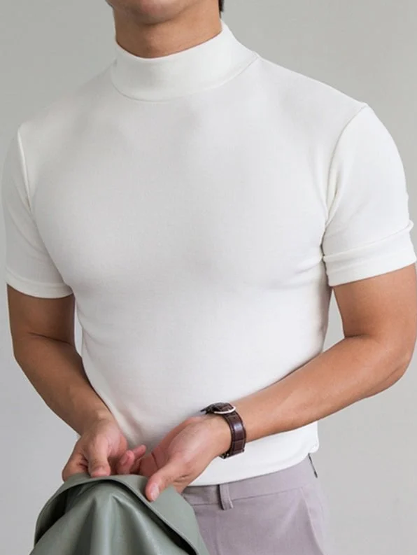 Men's soft knit turtleneck sweater smart casual style in neutral tone