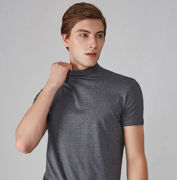 Men's dark navy turtleneck knit sweater, slim smart-casual fit with soft breathable fabric