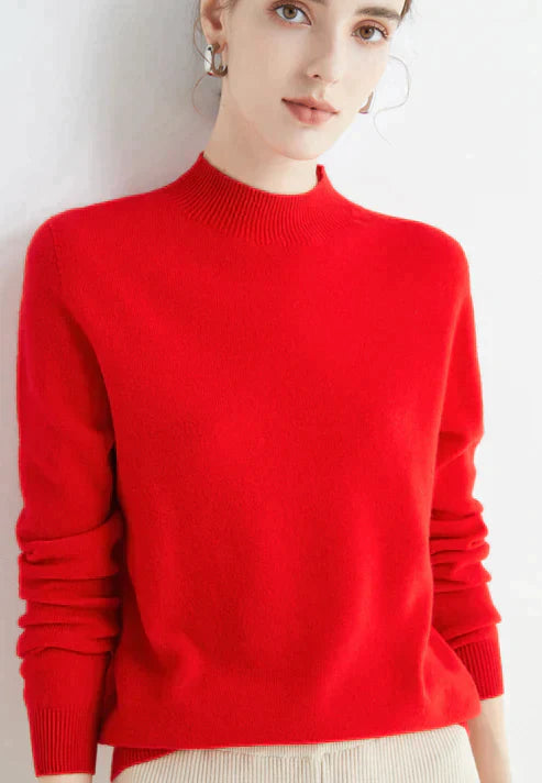 Warm women's long-sleeve knit sweater in cozy luxury fabric with flattering everyday silhouette
