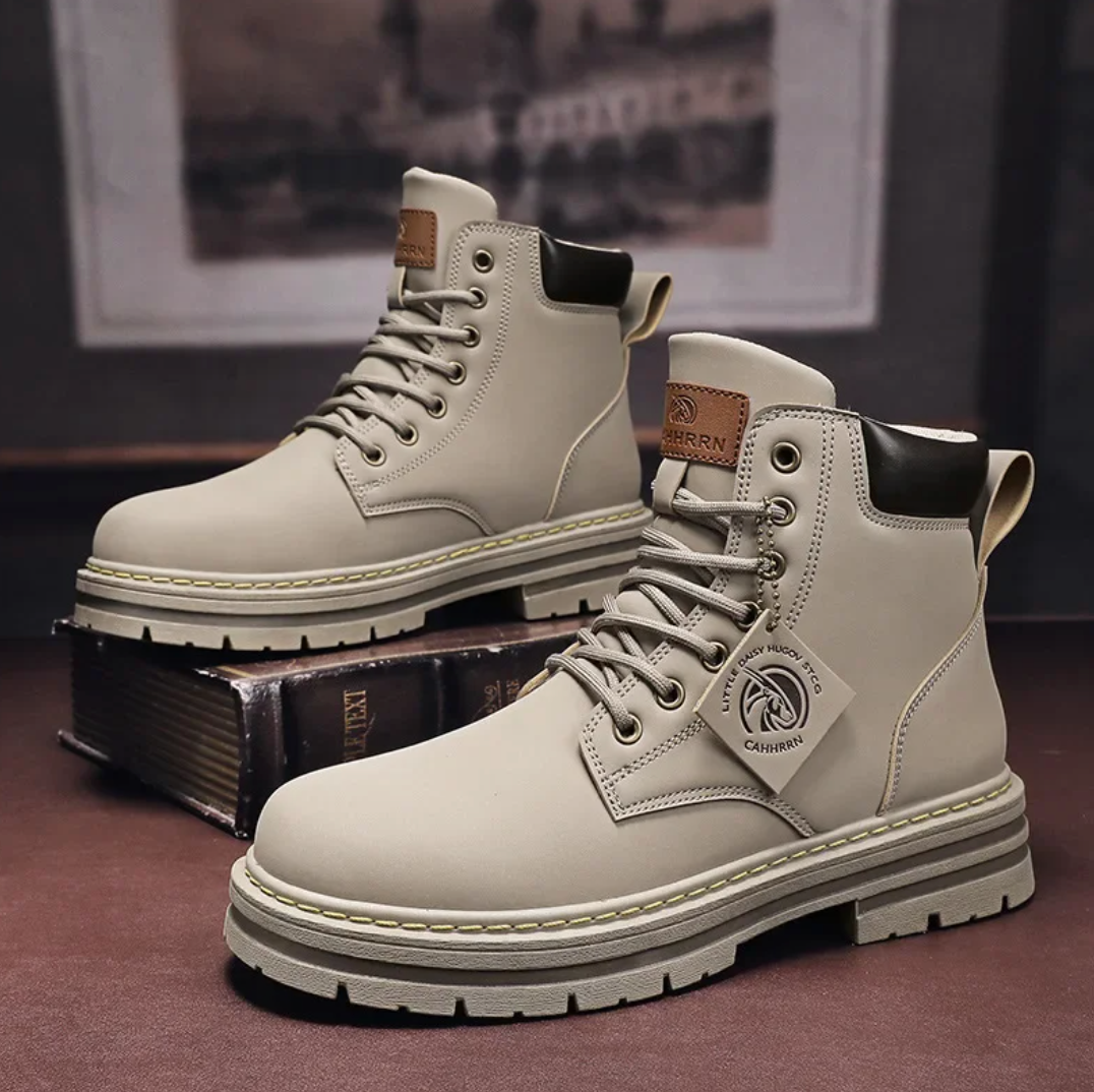 Men's brown leather-look lace-up ankle boots classic silhouette all-day supportive premium footwear