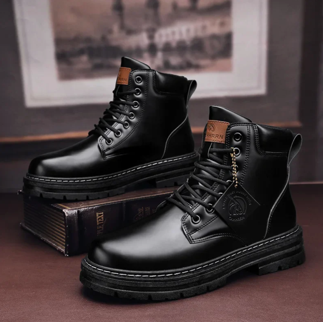 Men's brown leather-look lace-up ankle boots classic silhouette adjustable fit everyday wear