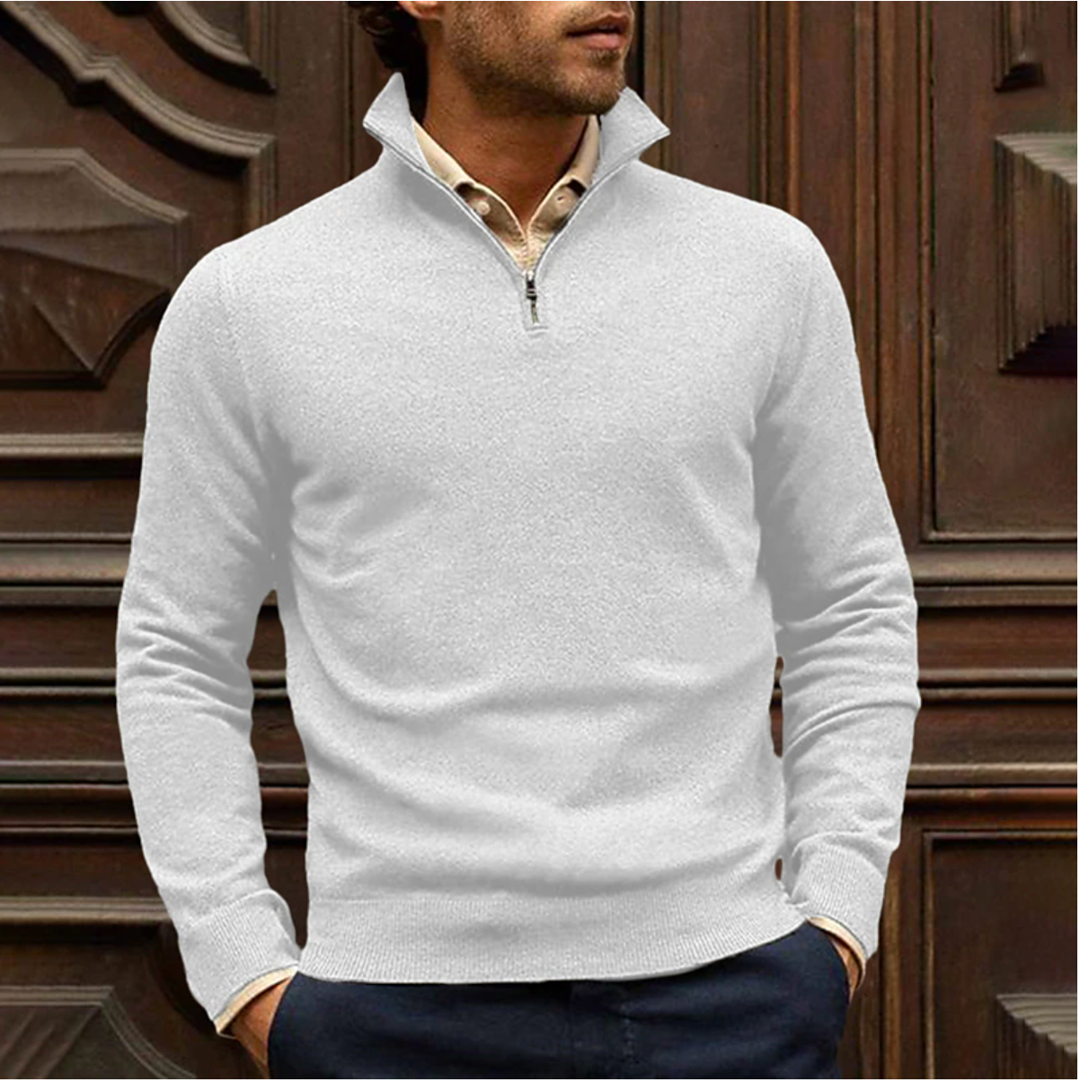 Men's Danish zip-up pullover comfort fit versatile everyday wear with full-length front zipper