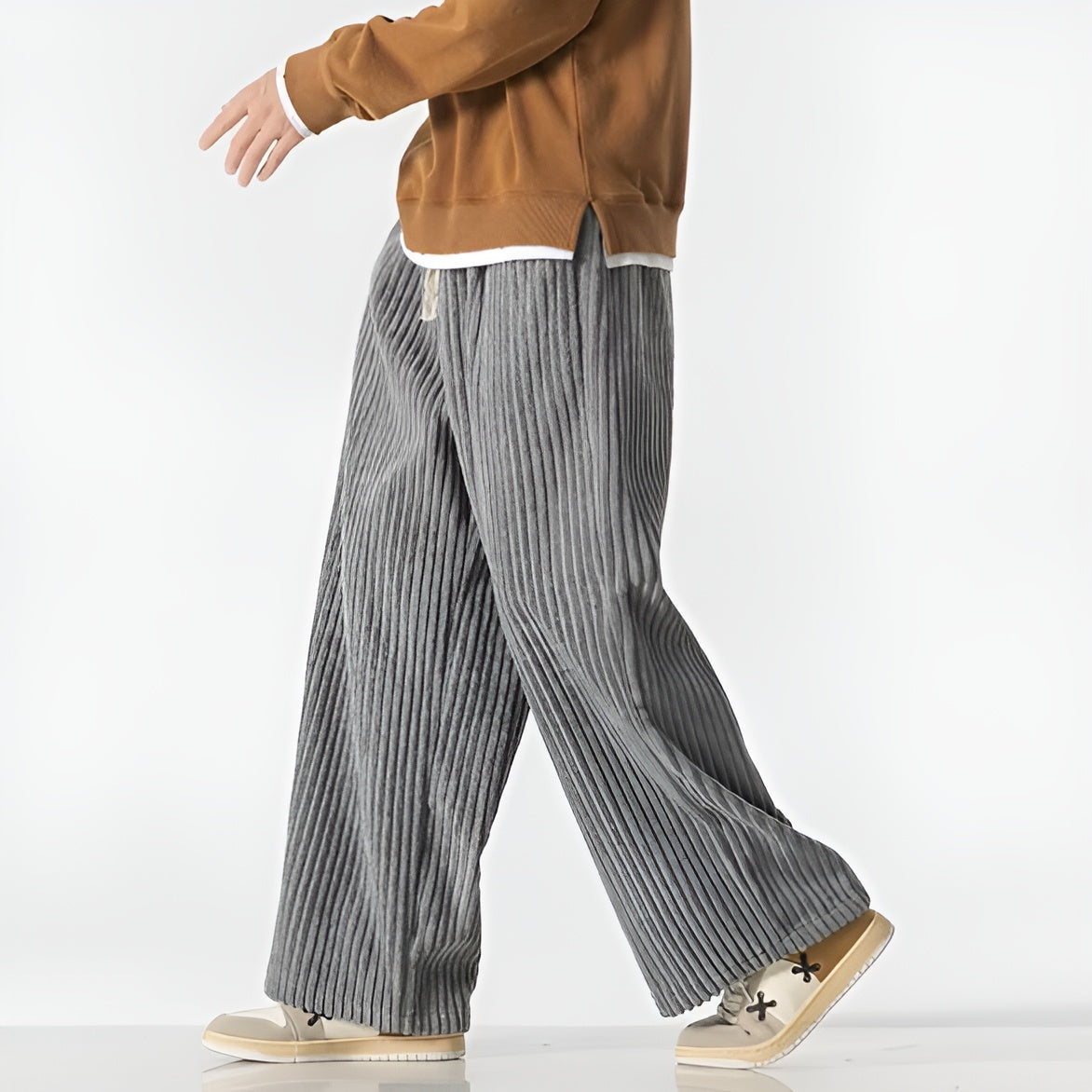 Relaxed corduroy pants elastic drawstring waist densely ribbed cotton blend everyday casual fit
