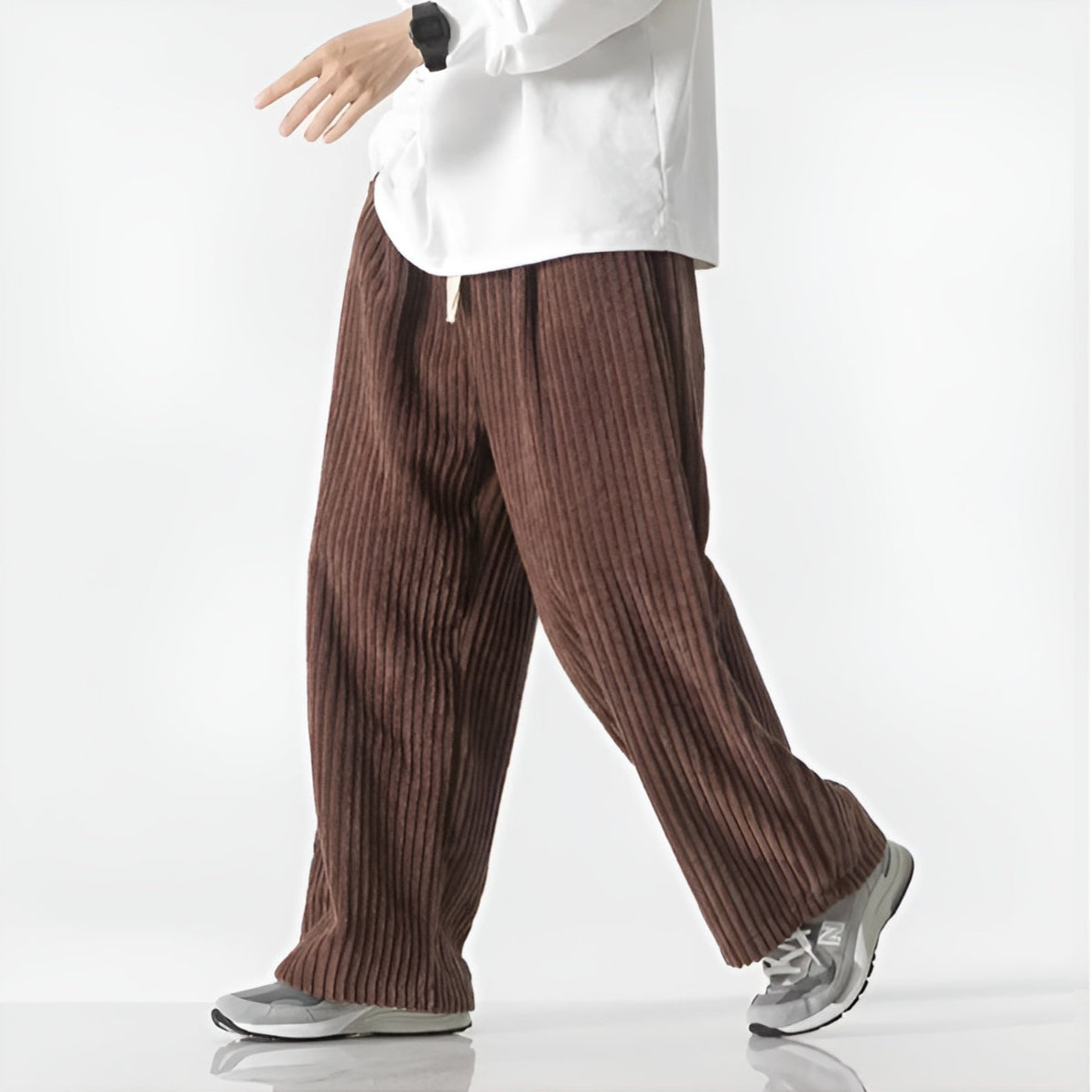 Relaxed corduroy pants elastic drawstring waist densely ribbed cotton blend casual everyday fit