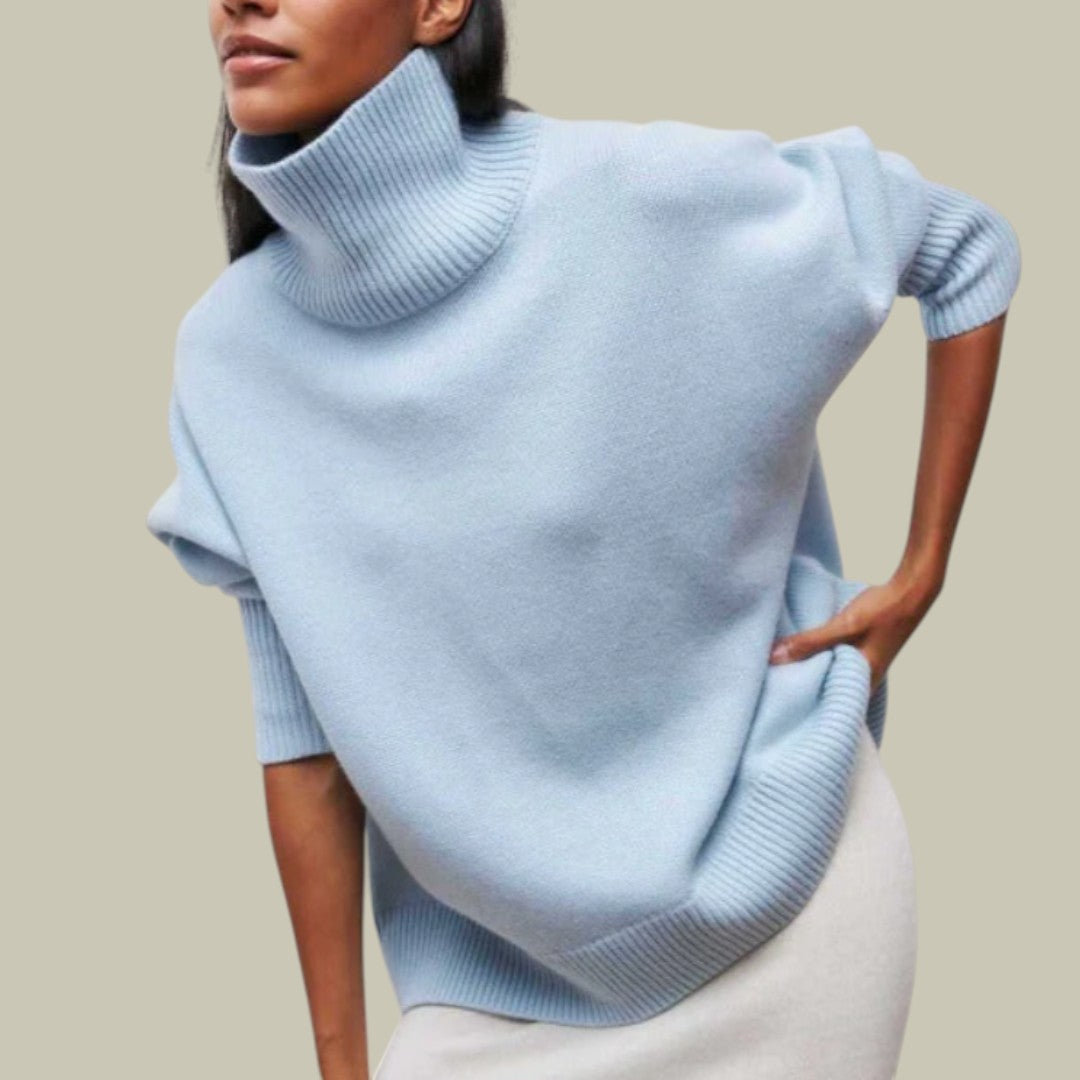 Women's oversized turtleneck sweater winter cozy loose fit layering essential casual chic style