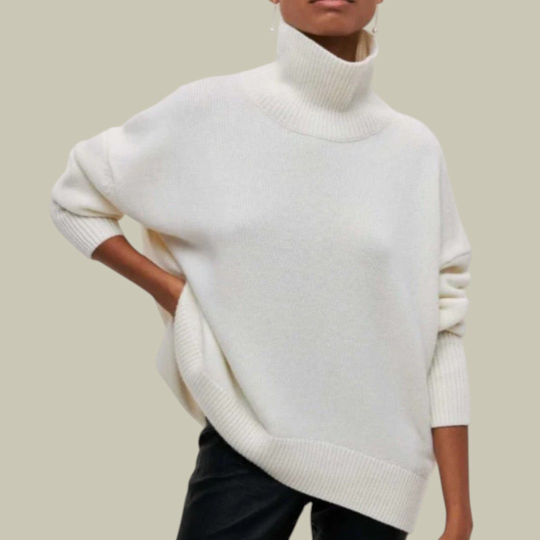 Women's oversized turtleneck sweater cozy loose fit winter layering knit pullover