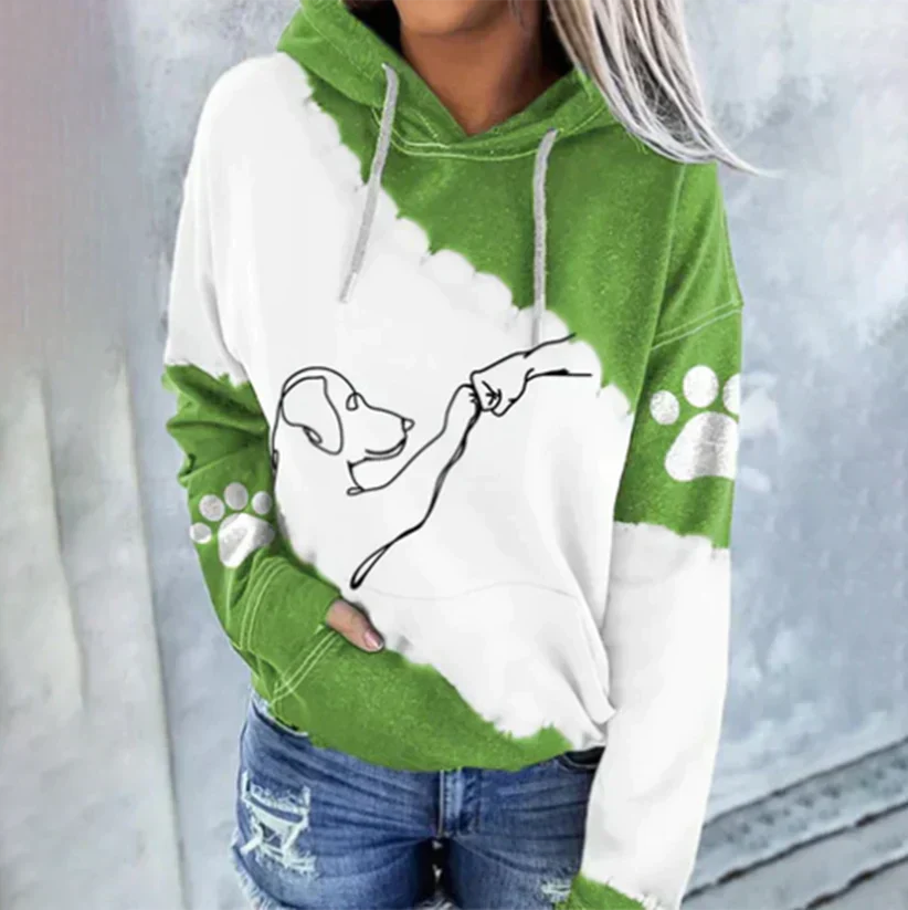 Women's relaxed dog print hoodie Cornelia in cozy casual style with playful graphic design