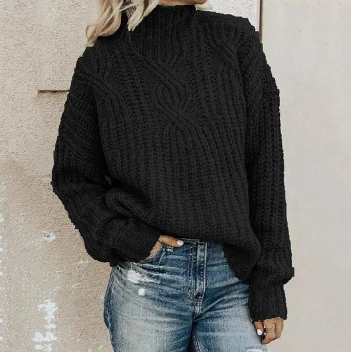 Women's soft knit jumper in neutral tones, cozy relaxed fit with sustainable everyday chic style