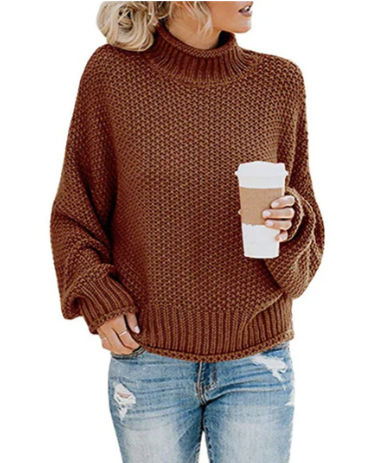 Women's ivory turtleneck knit sweater with cozy slim silhouette and premium soft yarn texture