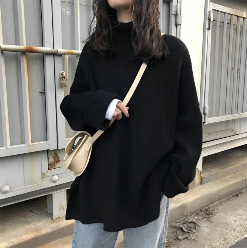 Women's cozy turtleneck sweater comfortable fit soft sustainable knit casual winter style