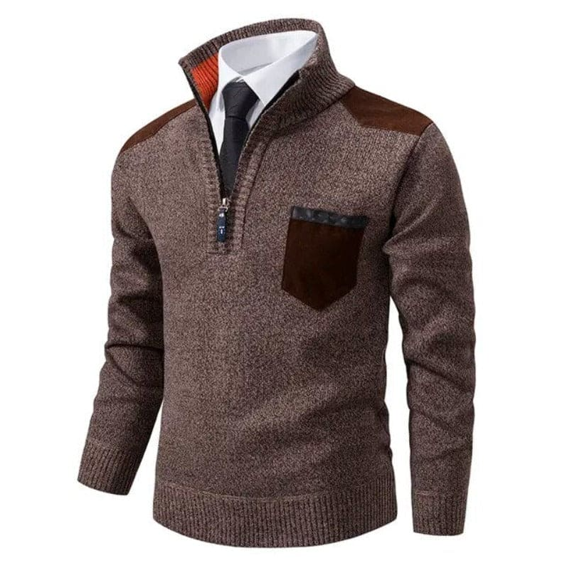 Khaki relaxed-fit men's casual sweater with earth-inspired design, durable everyday comfort