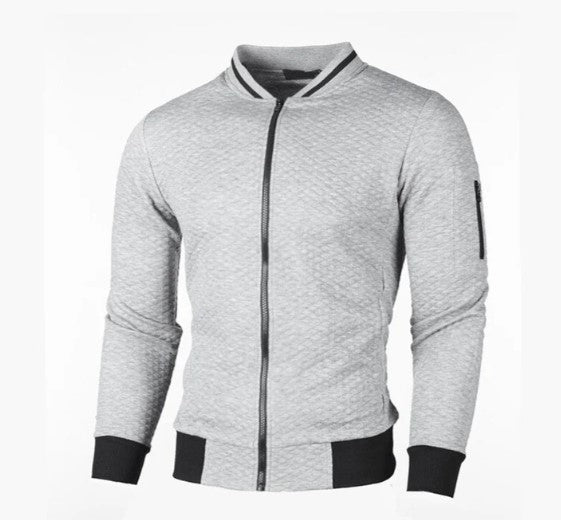 Men's gray full-zip sweatshirt stand-up collar modern fit everyday casual layering top by Keda