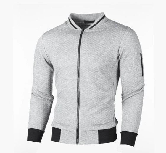 Men's gray full-zip sweatshirt stand-up collar modern fit everyday casual layering top by Keda