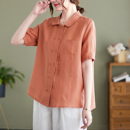 Women's white linen shirt structured collar medium sleeves breathable office-ready everyday top