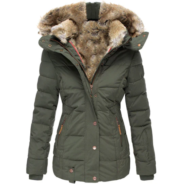 Women's tailored winter coat custom-fit silhouette warm sustainable style polished chic outerwear