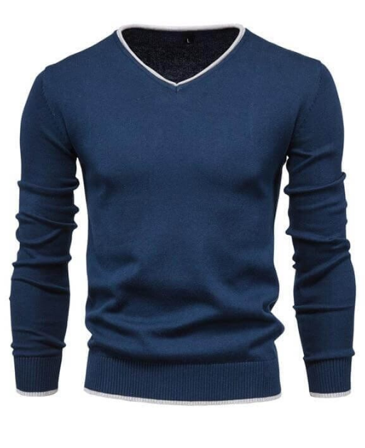 Sterling slim fit V-neck sweater in neutral tones, refined knit unisex office wear with modern silhouette