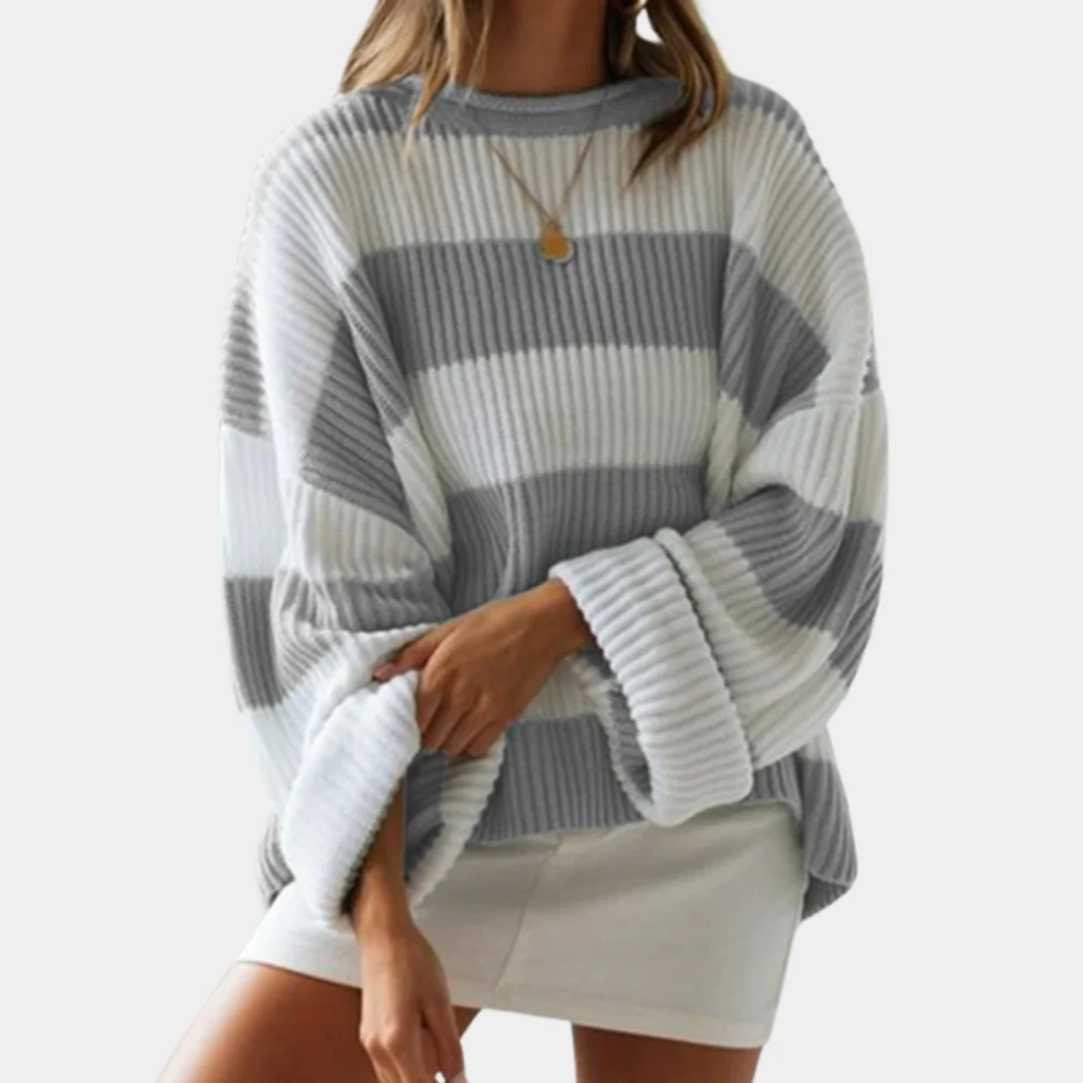 Plus size striped knit jumper Mathilde, ultra-soft sustainable knitwear, relaxed fit, multicolor stripes