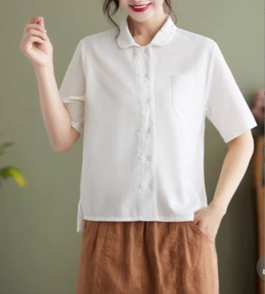 Women white linen shirt structured collar medium sleeves breathable office everyday style